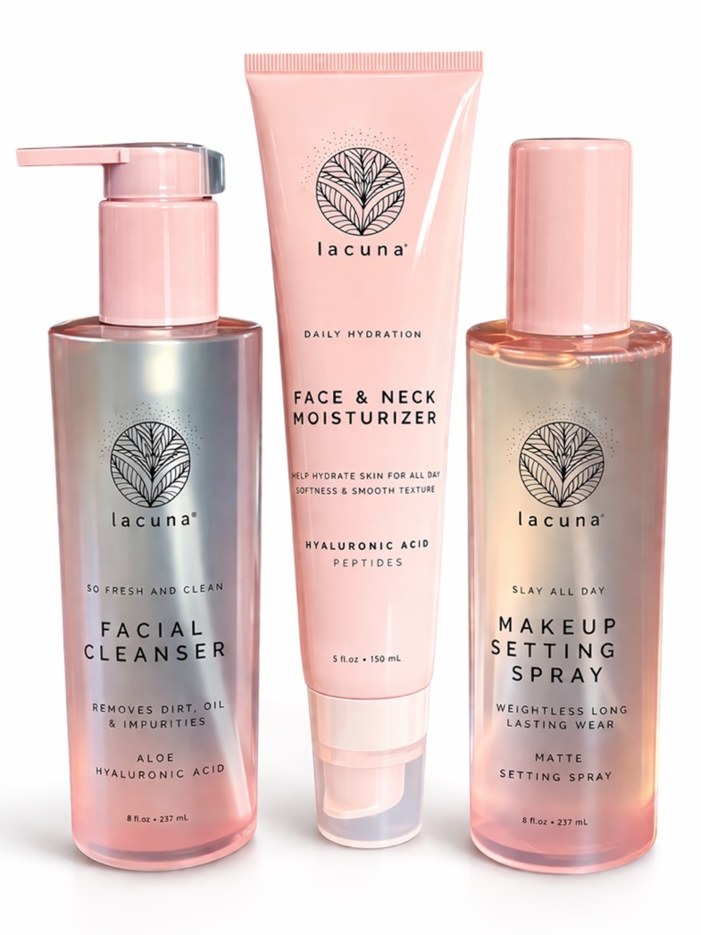 Lacuna Skincare Set - Cleanser, Hyaluronic Moisturizer, Setting Spray NWT